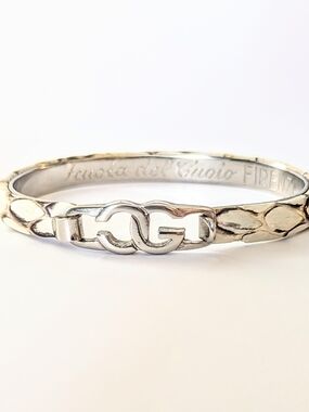 Casini & Gori CG Logo Snake Skin Bangle Bracelet 24kt GP Florence 1970's